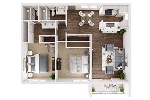 Floor plan for 2 beds, 1 bath, 925 sqft